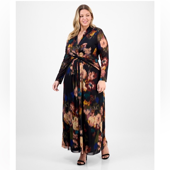 Anne Klein Multicolor Floral Long Sleeve Dress - Picture 1 of 4